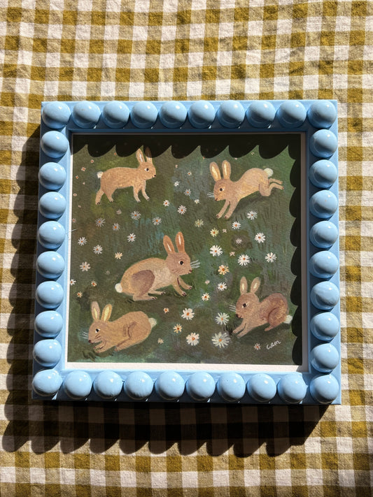 Handmade Wooden Bobbin  Picture Frame with bunny Print - Easter Gift