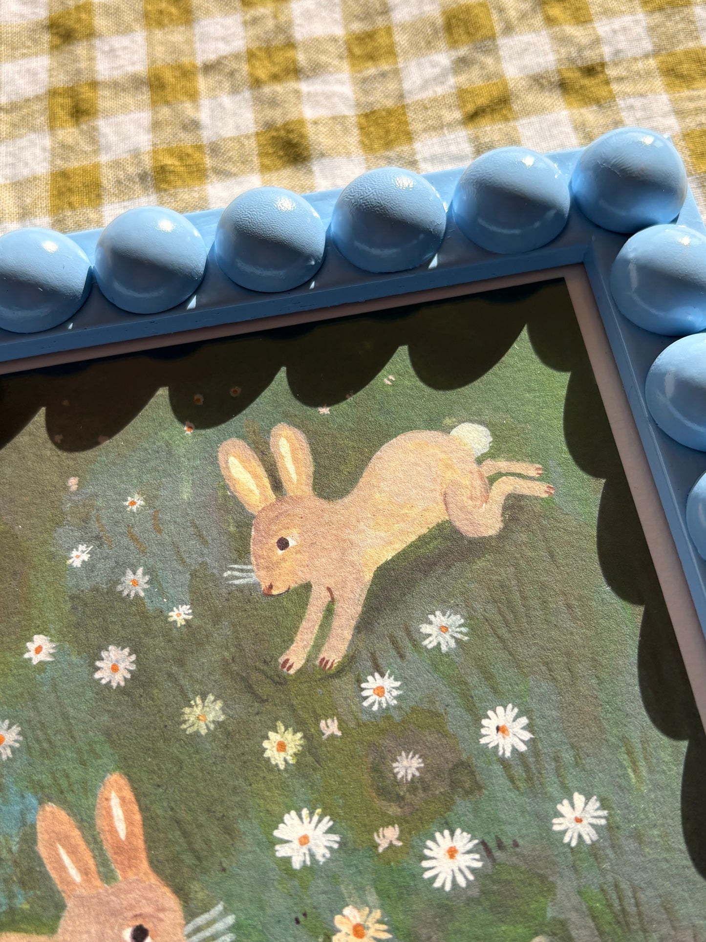 Handmade Wooden Bobbin  Picture Frame with bunny Print - Easter Gift