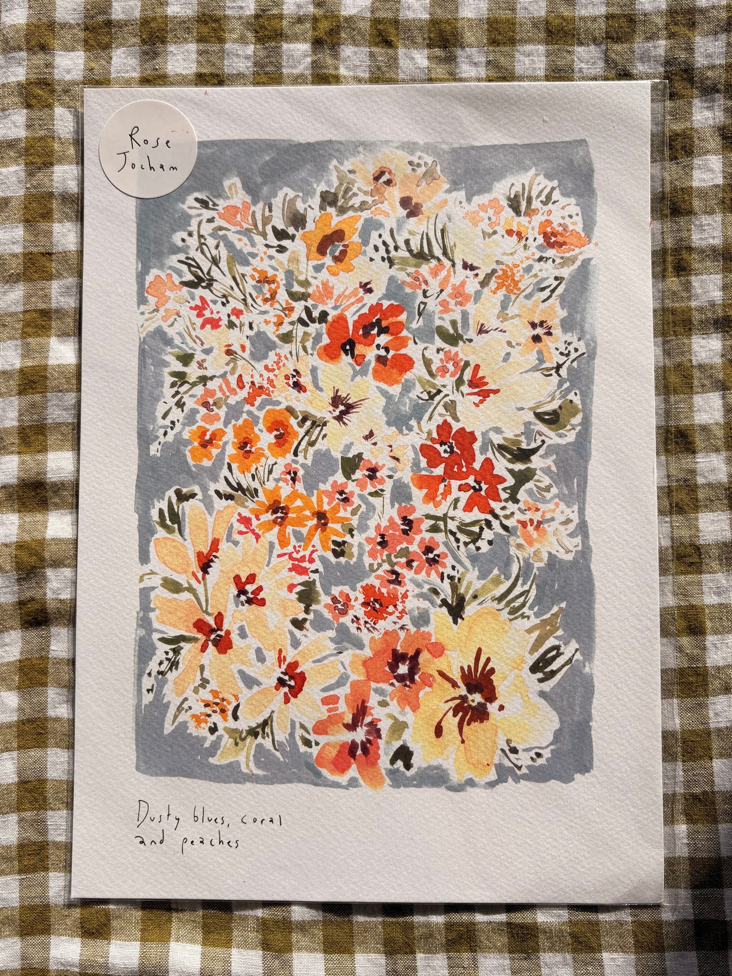 Dusty Blue Floral Print A4  by Rose Jocham