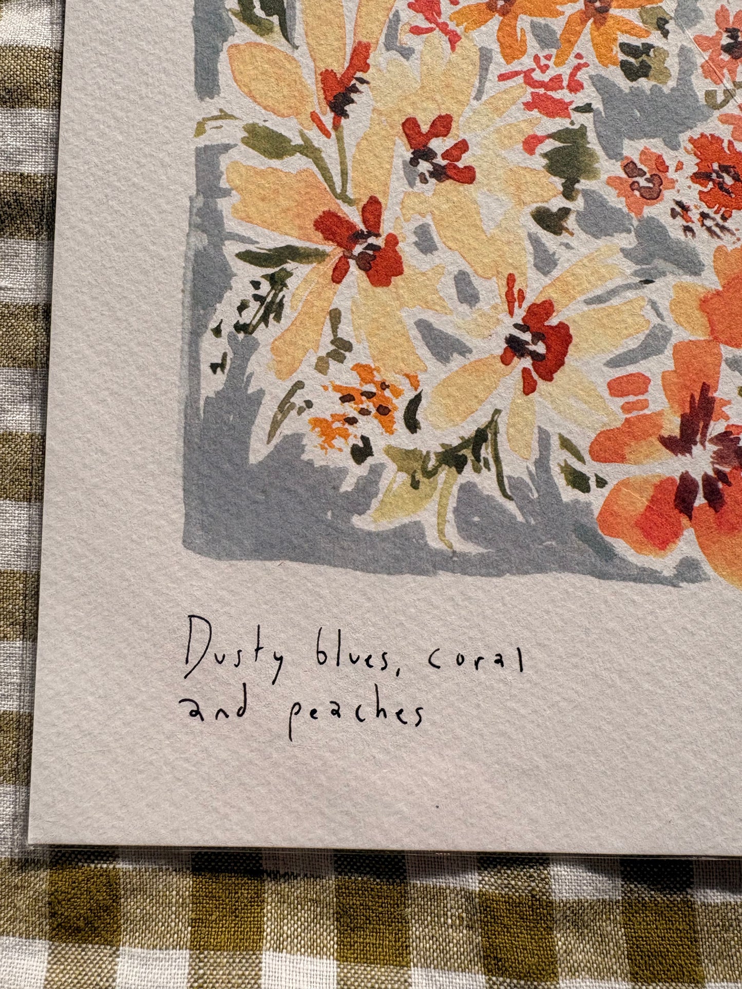 Dusty Blue Floral Print A4  by Rose Jocham
