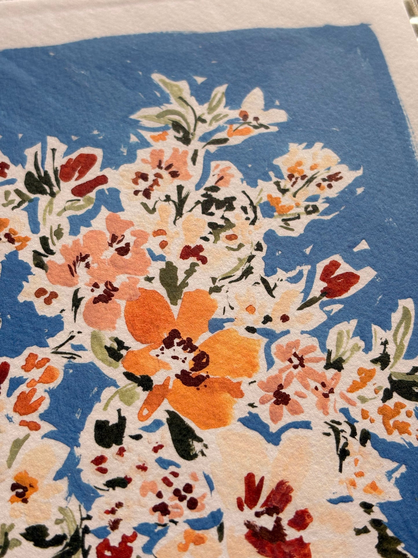 Floral Blue Wall Art Print A4 or A3 Rose Jocham