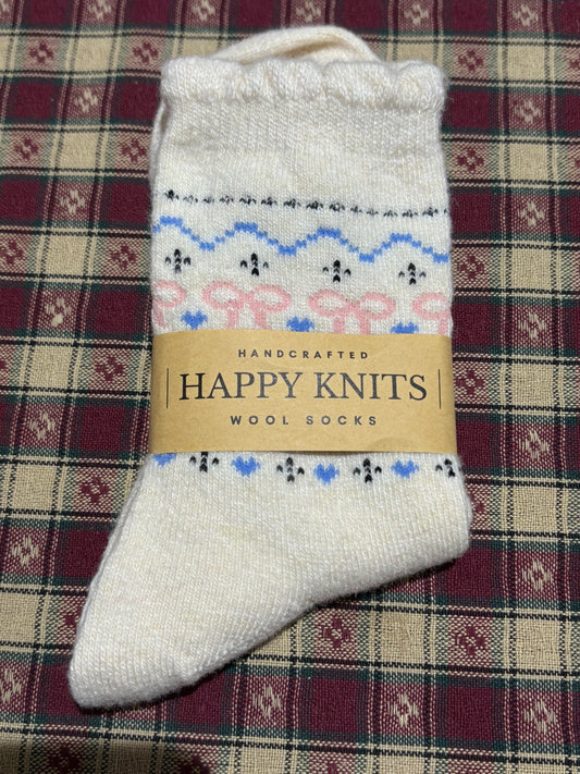 Happy Knits Ruffle And Bows  Knitted Wool Socks