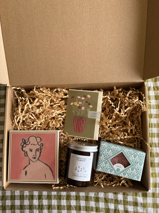Luxury gift box candle, matches, soap, floral printed card