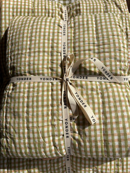 Organic Cotton Quilted Blanket Fudge and pistachio gingham check