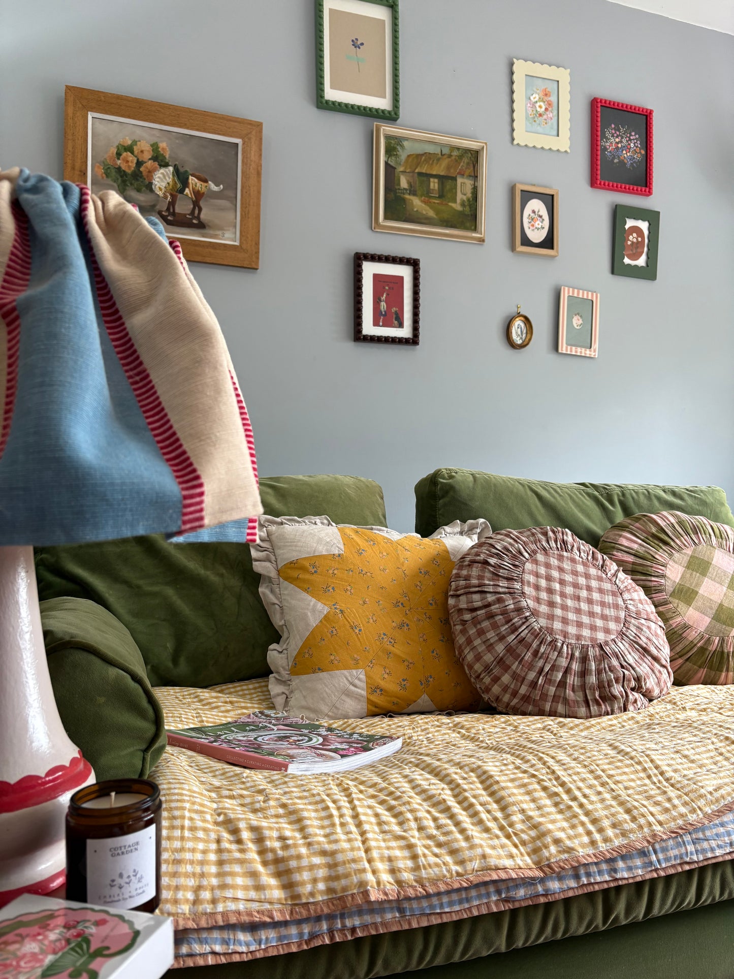 Organic Cotton Quilted Blanket Blue and Mustard