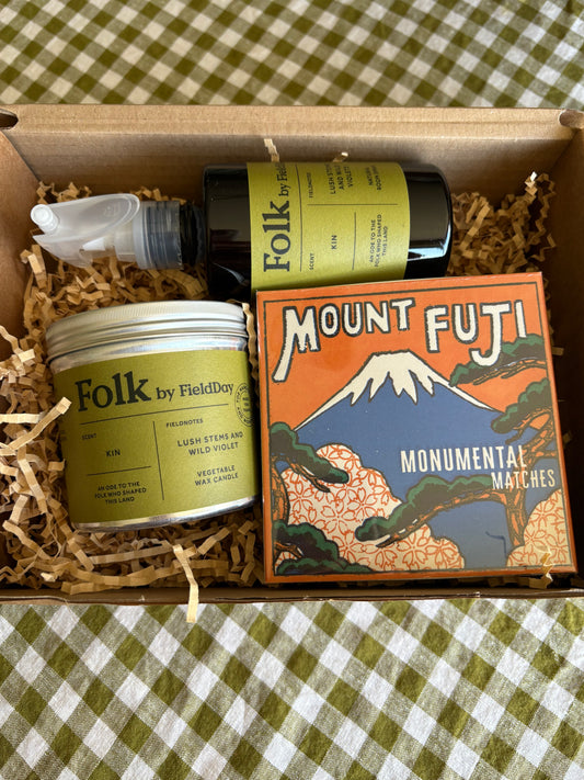 Men's Luxury candle  gift box.  Folk candle,  room spray and  Archivist matches