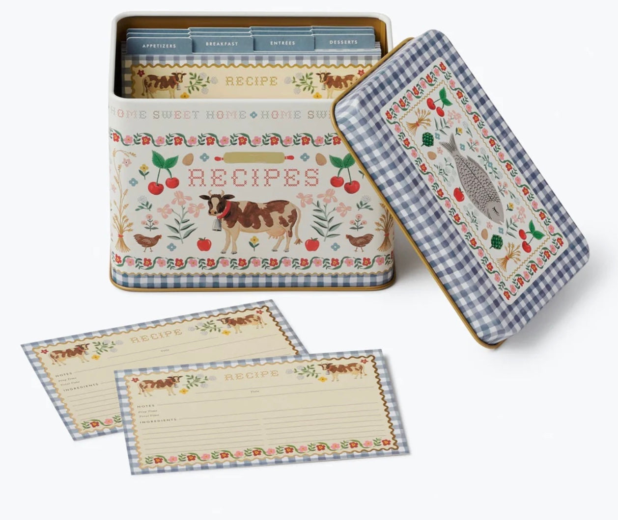 Home Sweet Home Cross Stitch Cow Recipe Tin