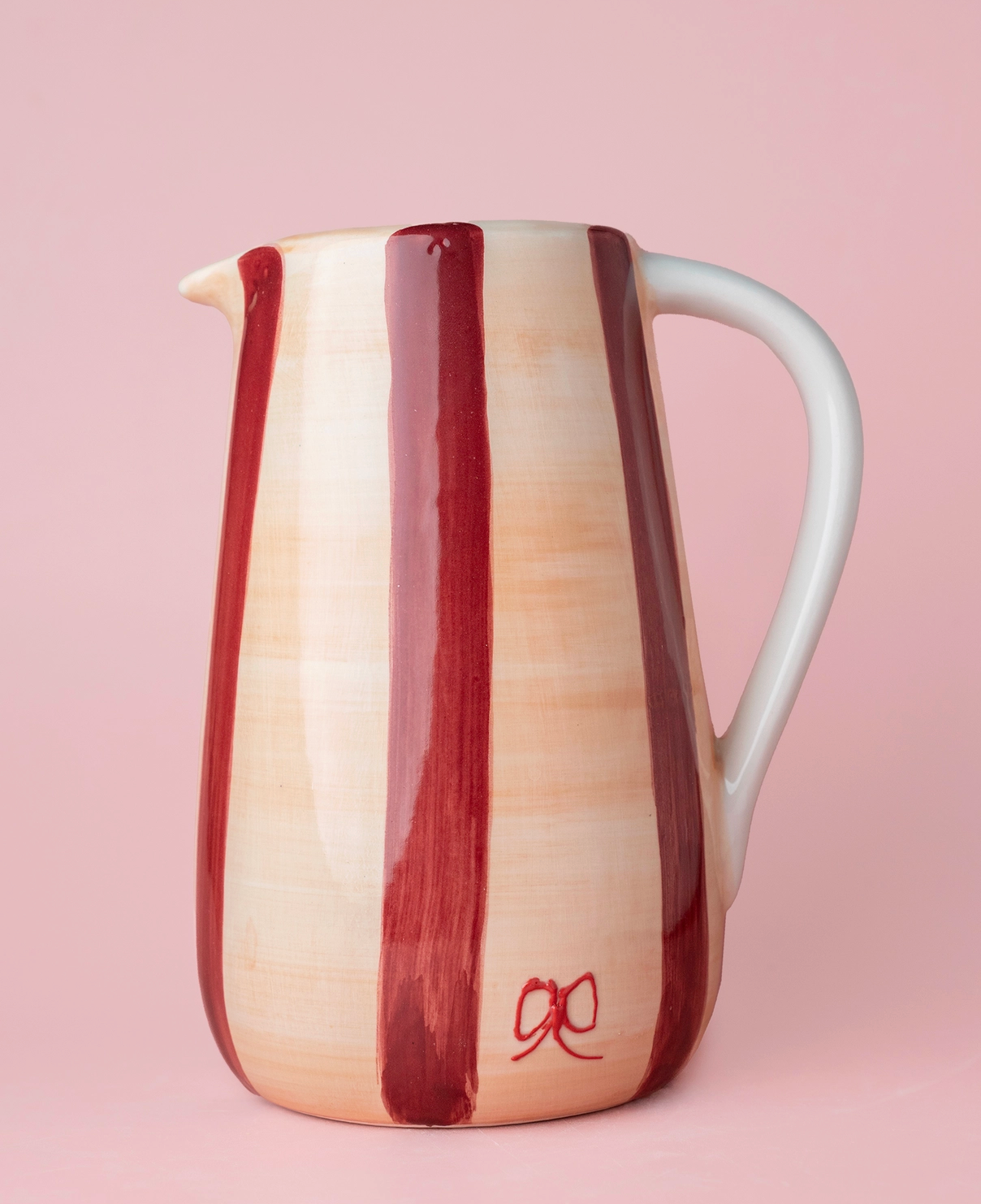 Burgundy & Beige Stripe Bow Jug - Noelle