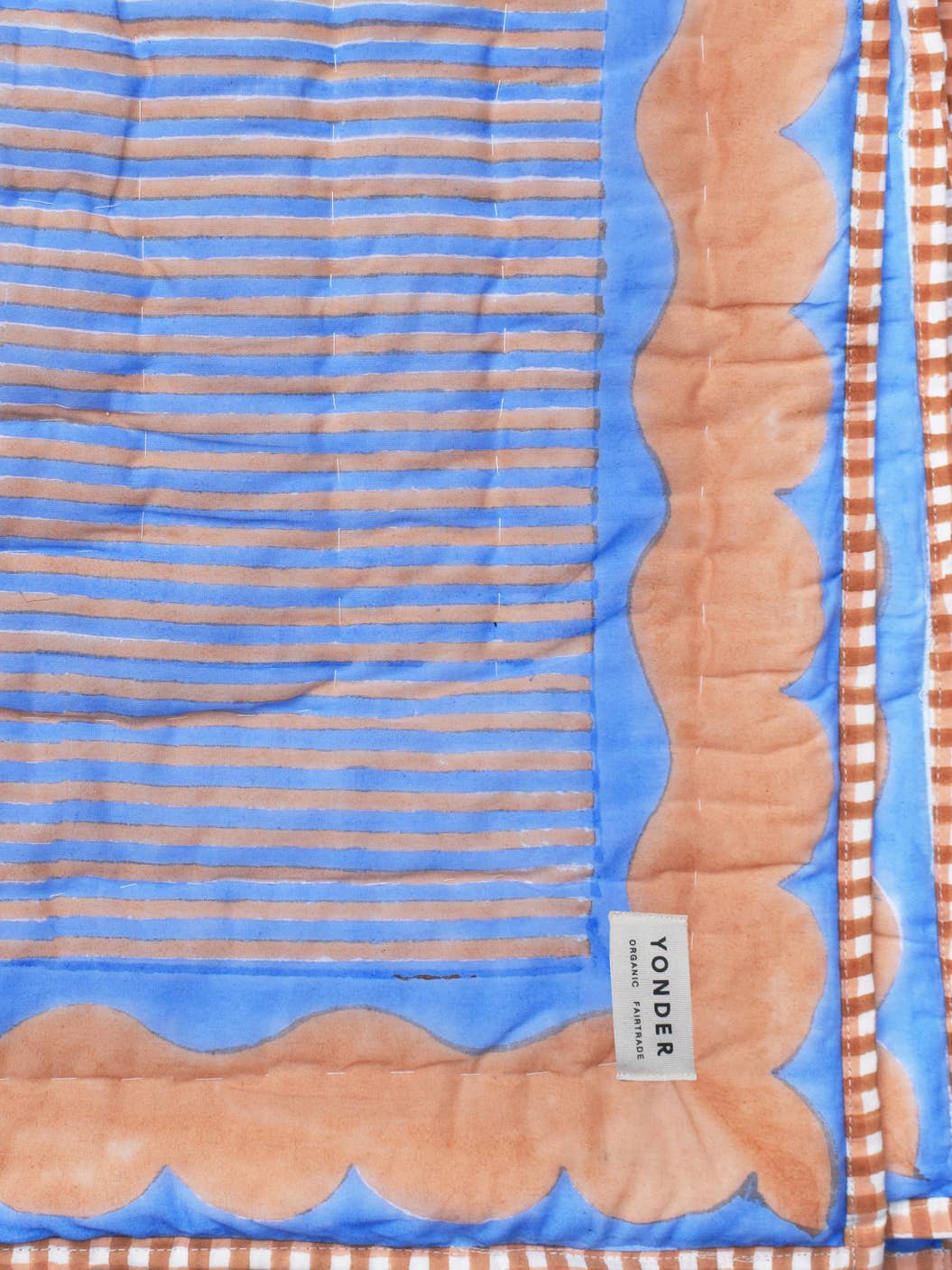 Organic Cotton Quilted Blanket Cornflower and Toffee Candy Stripe