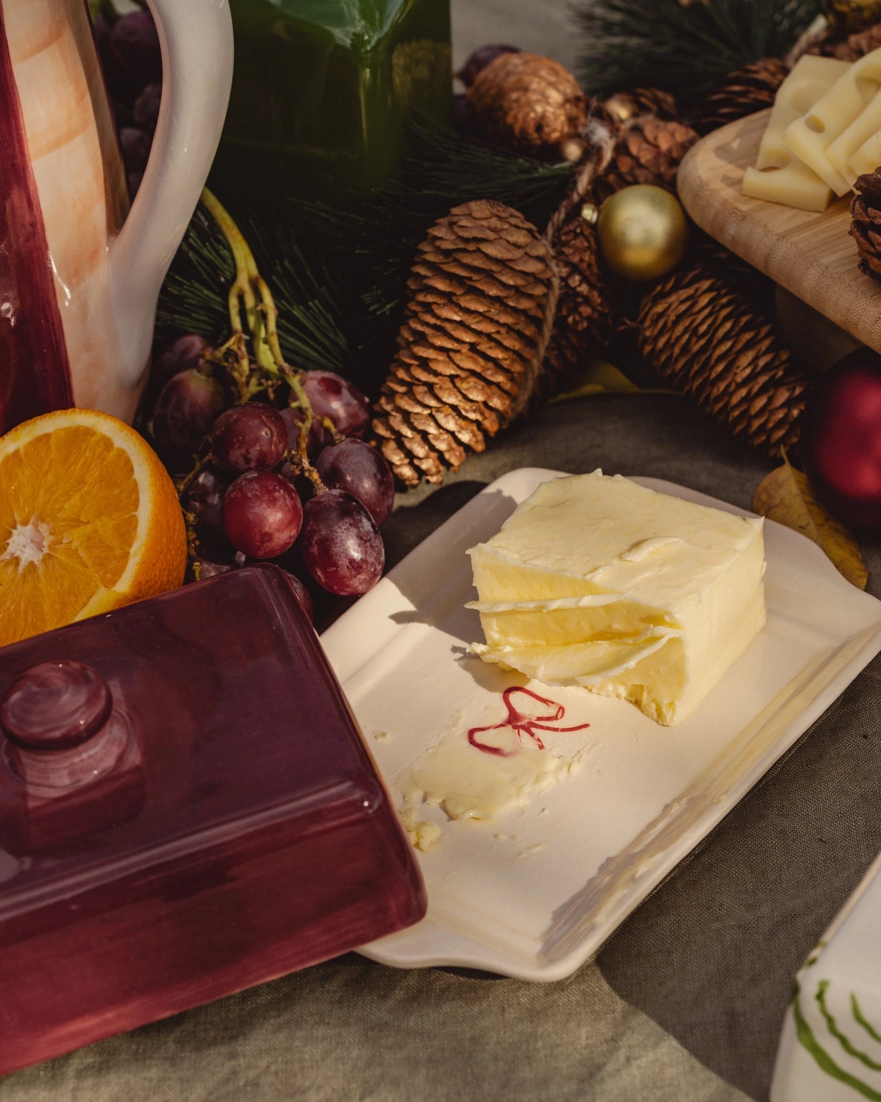 Artisanal Burgundy Ceramic Bow Butter Dish