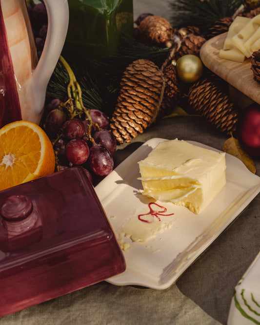 Artisanal Burgundy Ceramic Bow Butter Dish