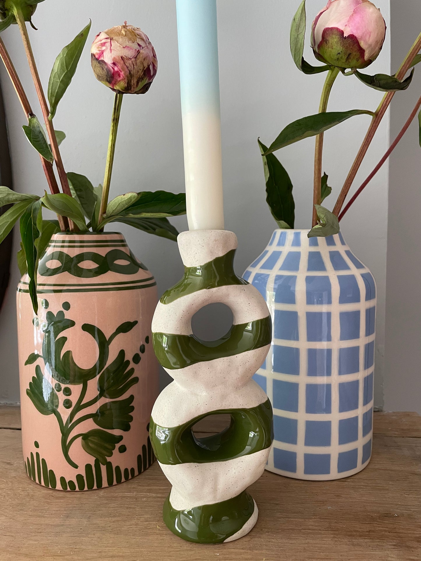 Ceramic Stripes Candle Holder