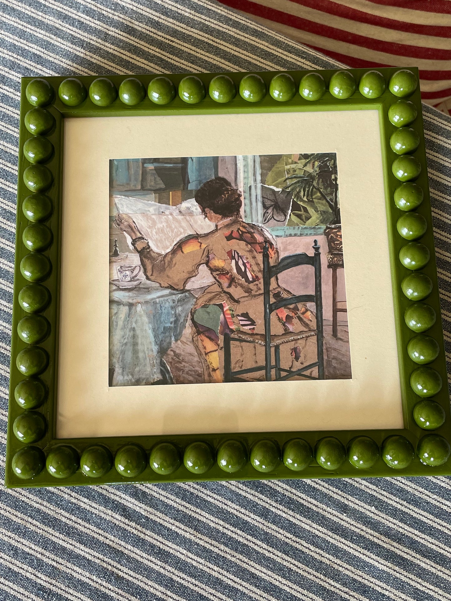 Olive Green Bobbin Frame with unique Vanessa Boardman lady print
