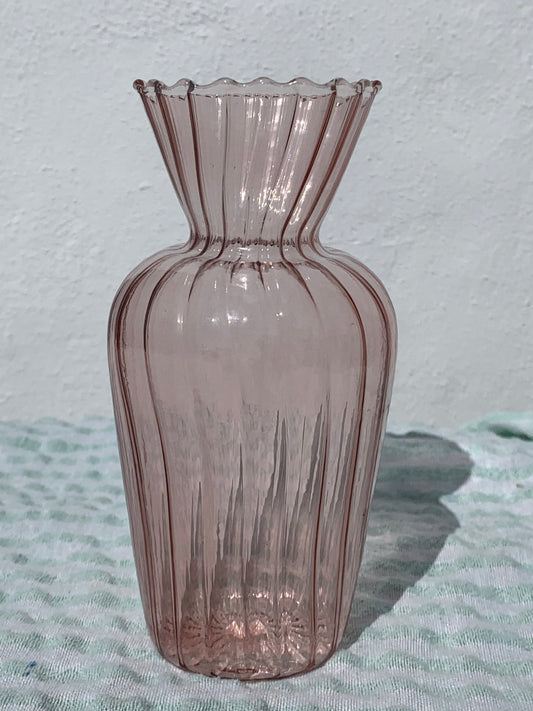 Pink Fluted Glass Vase