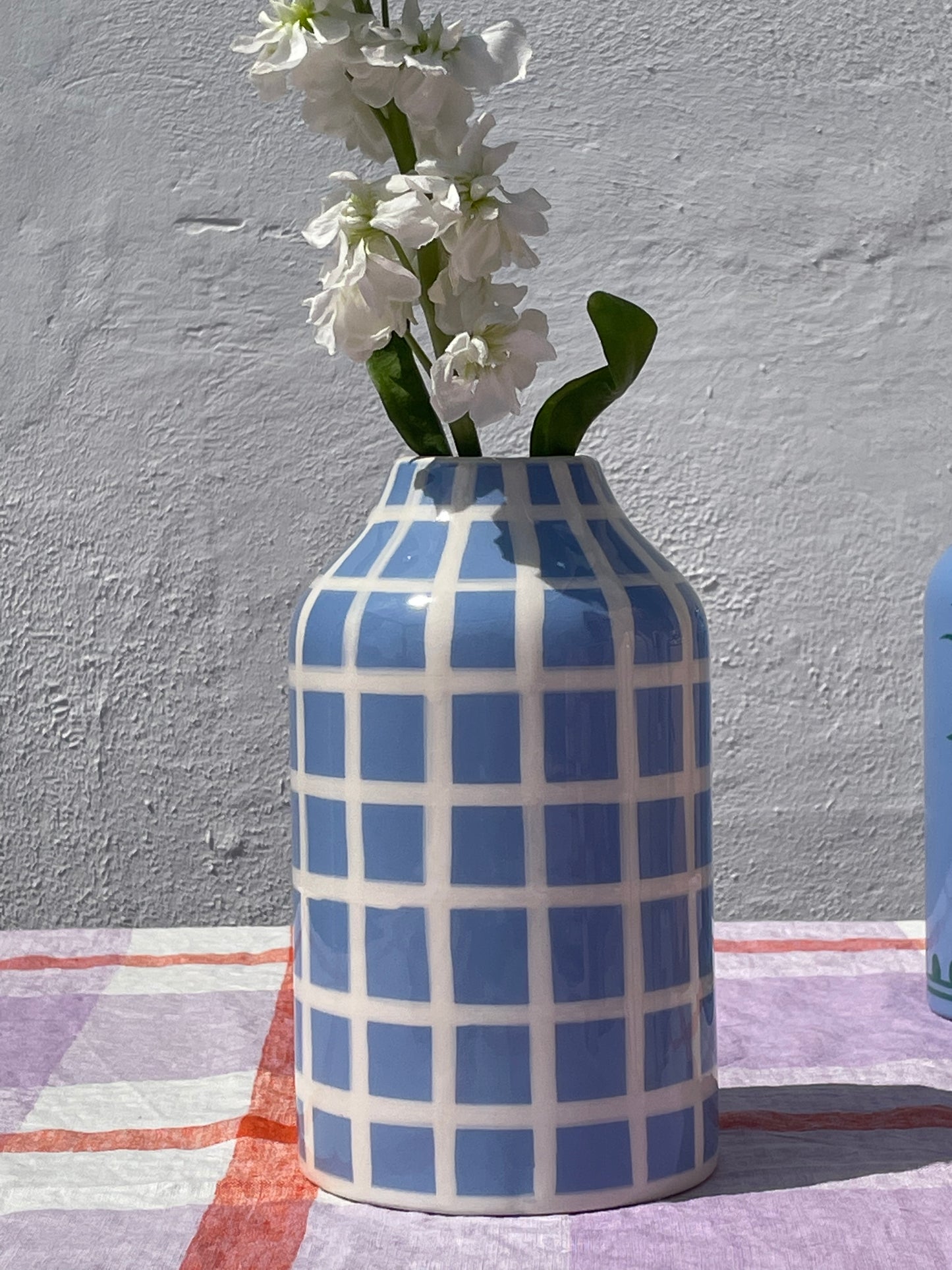 VAISSELLE Blue and White Gingham Check Vase