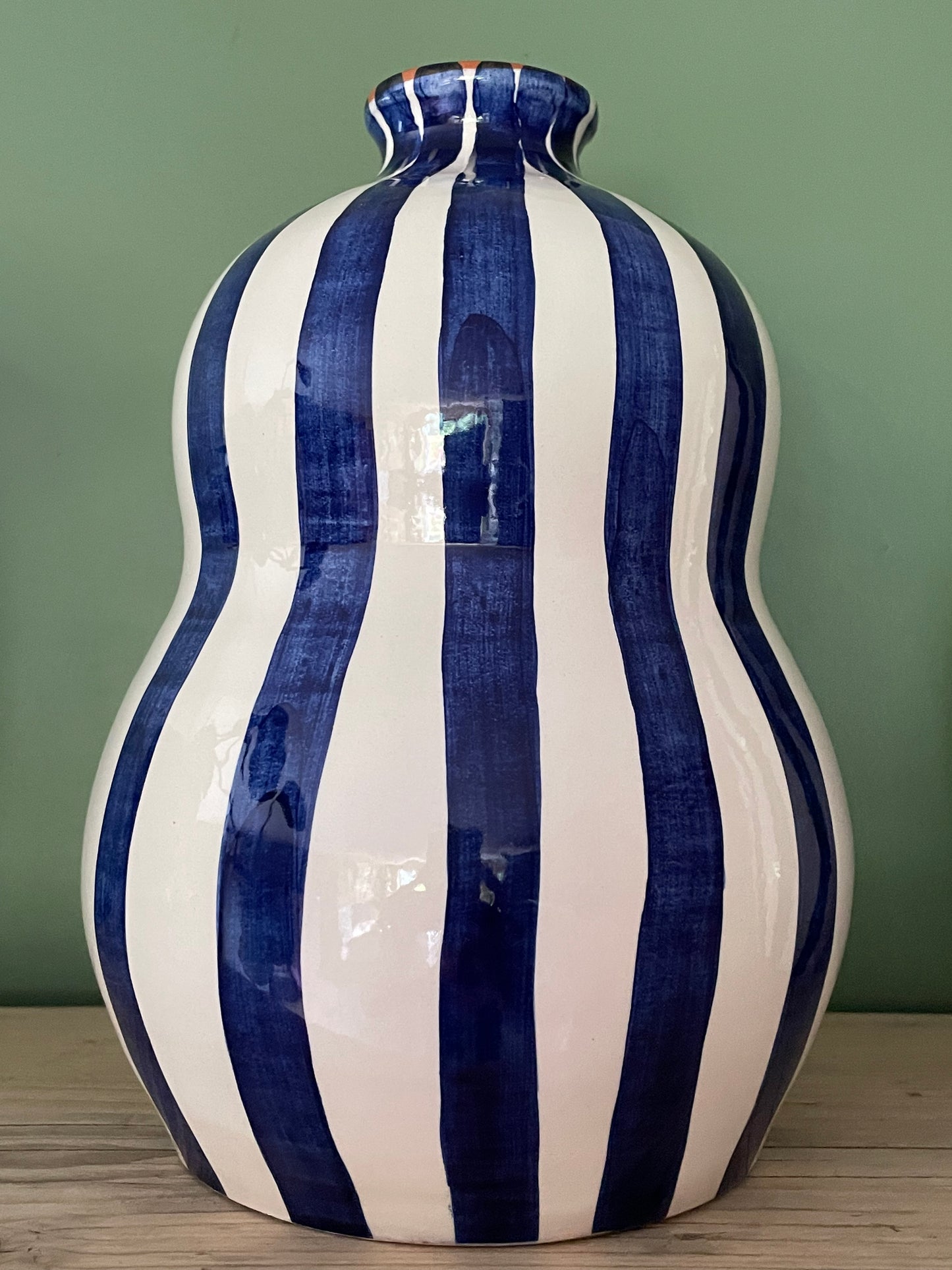 Large Gourd Bold Stripe Blue Vase