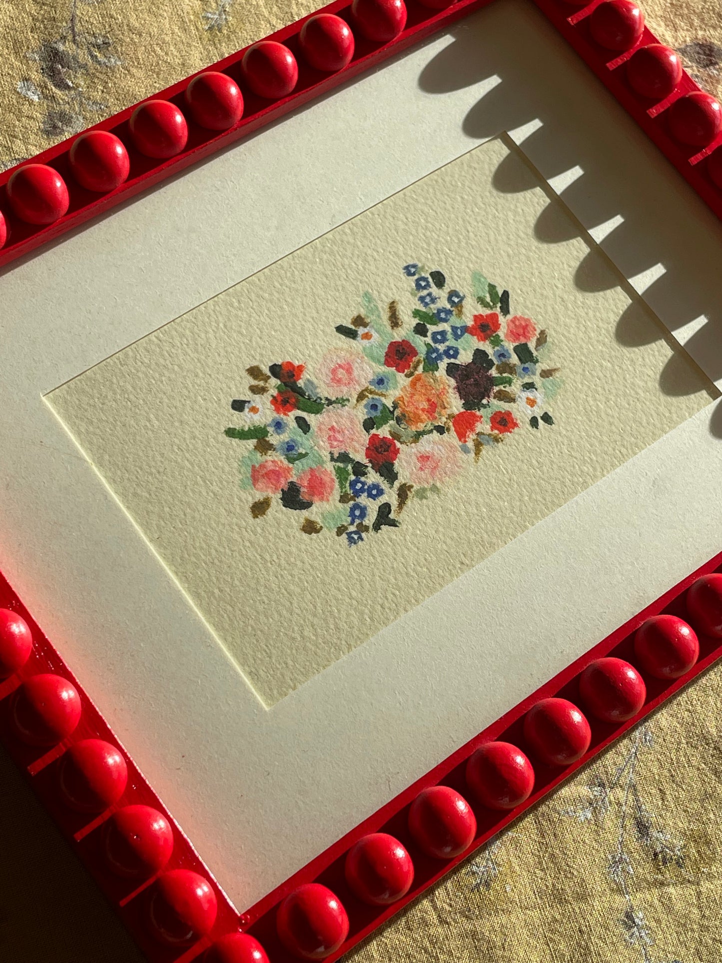 Red Handmade Bobbin Frame with Brittany Smith Wildflower Giclee Print
