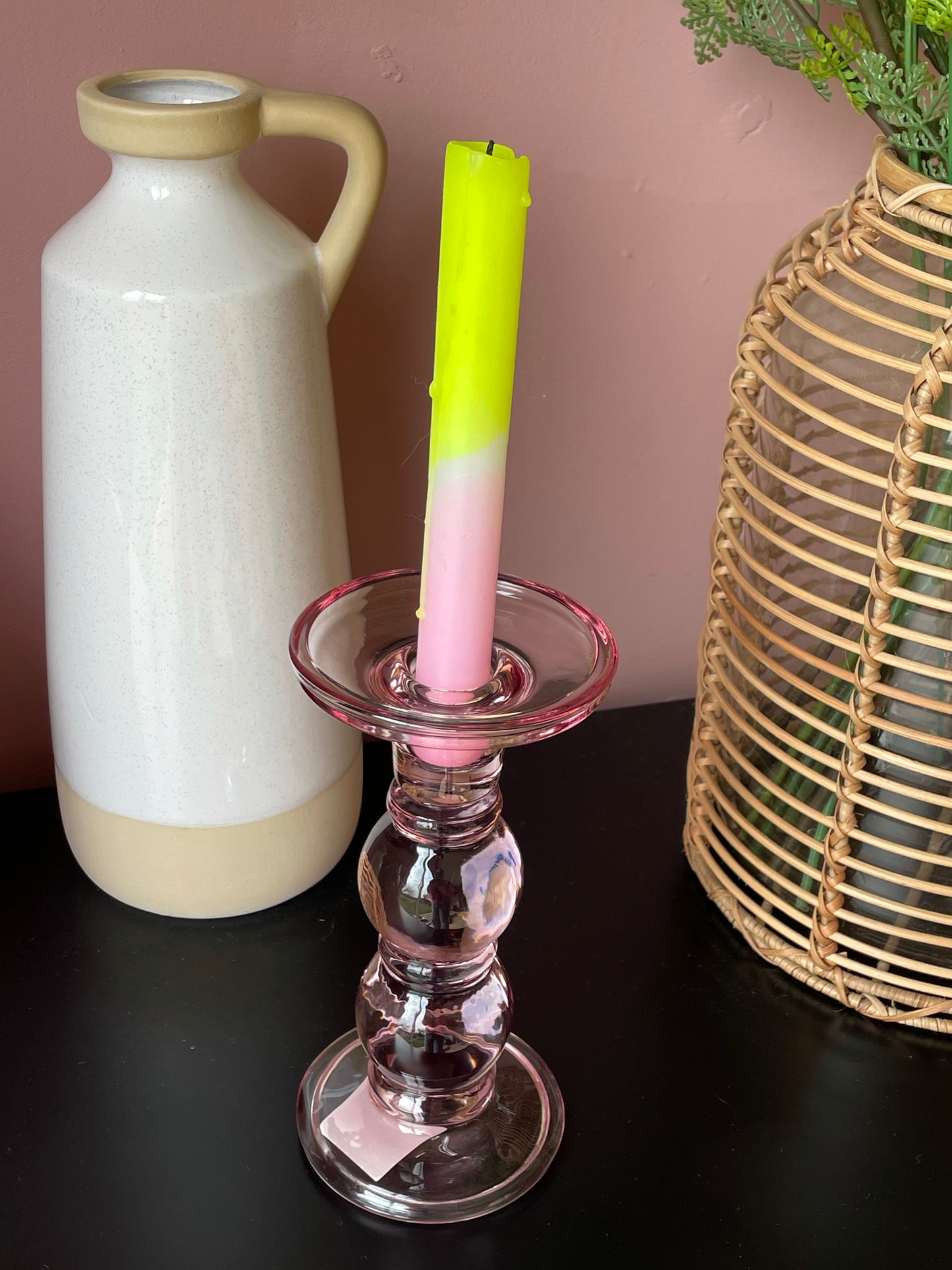 Glass Candle Holder Pink