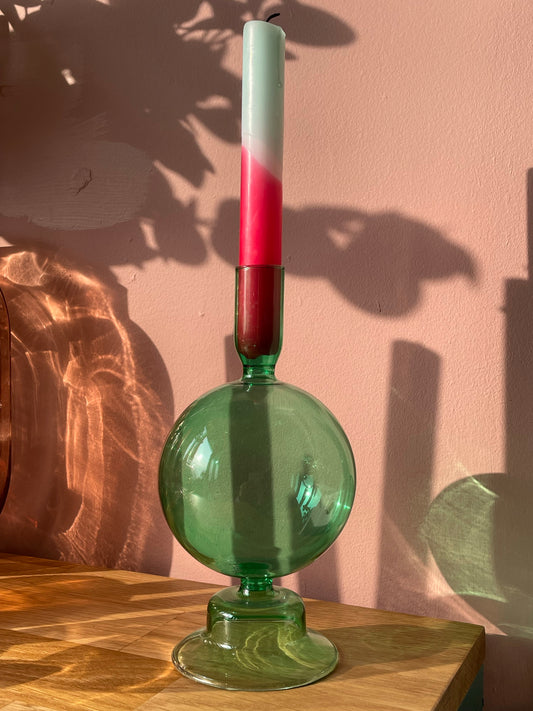 Green Glass Balloon Candlestick
