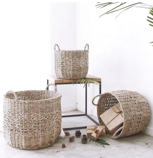 Set Of Three Large Natural  Storage Baskets/Planters.