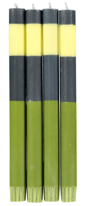 British Colour Standard Striped Candles /  Olive, Indigo & Jasmine.